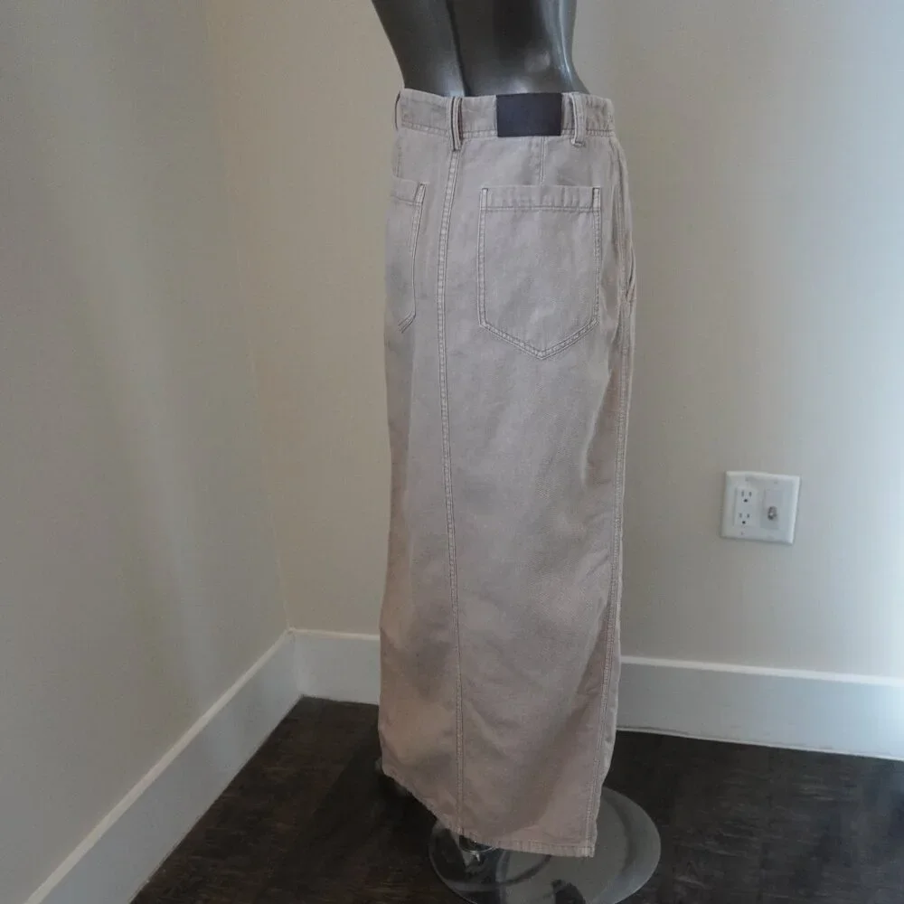 Brunello Cucinelli Monili Skirt Denim Linen Long Straight High Slit Size 6 New